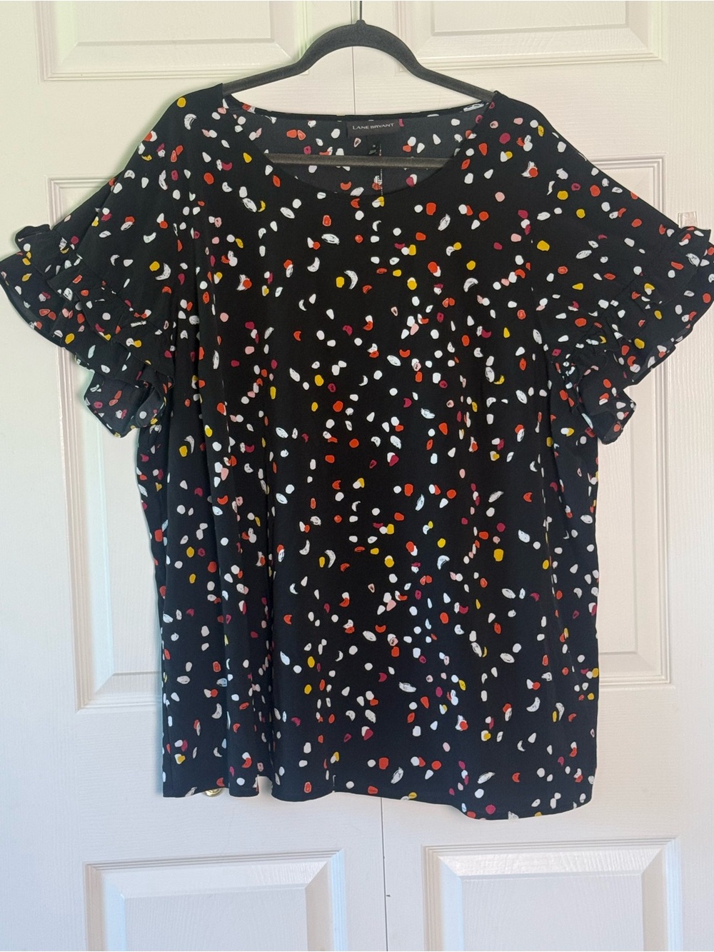 Lane Bryant Black Confetti Dot Ruffle Sleeve Blouse